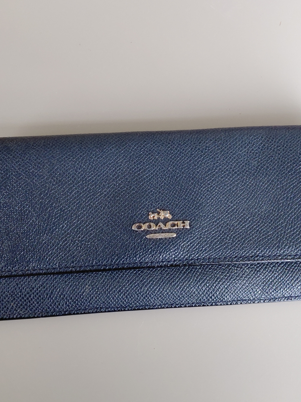 Coach Navy Textured Leather Continental Wallet with Silver Logo